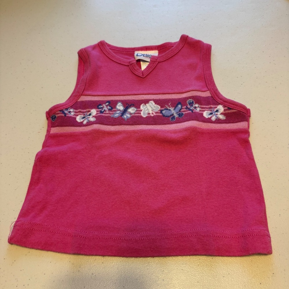 Vintage Y2K Butterfly Tank Top Girls Size 4/5 Pink In‎ Design Cotton Sleeveless